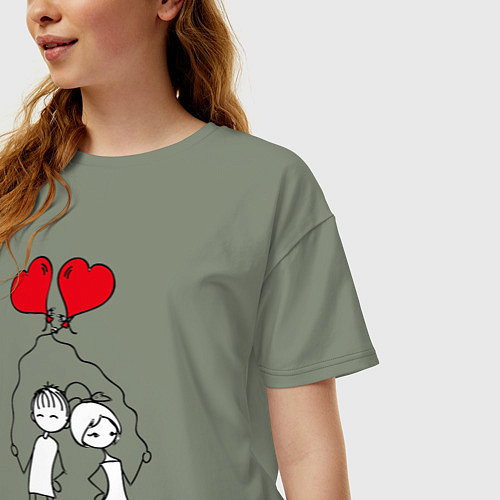 Женская футболка оверсайз Влюбленные с шариками / Авокадо – фото 3