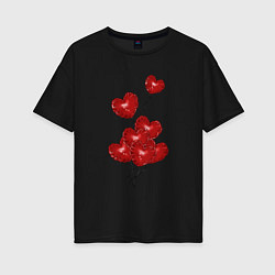Женская футболка оверсайз Улетающие воздушные шарики в виде сердечка