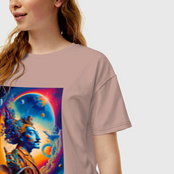 Футболка оверсайз женская Salvador Dali - space portrait - neural network, цвет: пыльно-розовый — фото 2