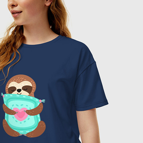 Женская футболка оверсайз Милый ленивец / Тёмно-синий – фото 3
