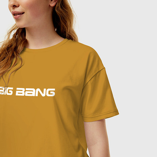 Женская футболка оверсайз Big bang белый логотип / Горчичный – фото 3