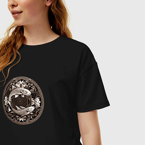 Женская футболка оверсайз Знак зодиака Рыбы - нейросеть / Черный – фото 3
