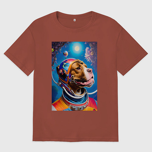 Женская футболка оверсайз Булли космонавт - нейросеть / Кирпичный – фото 1