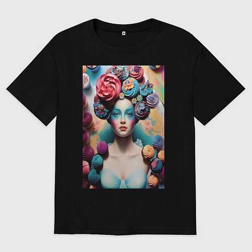 Женская футболка оверсайз Сладкая женщина - нейросеть / Черный – фото 1