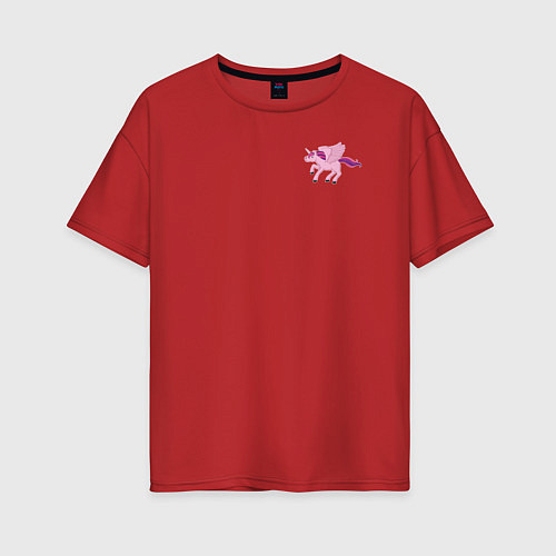 Женская футболка оверсайз Розовый пегас-единорог / Красный – фото 1