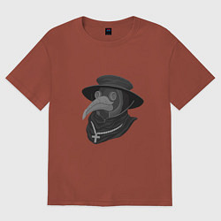 Футболка оверсайз женская Маска чумного доктора, цвет: кирпичный