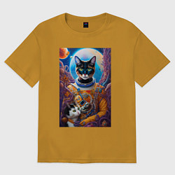 Футболка оверсайз женская Милая кошечка космонавт - нейросеть, цвет: горчичный