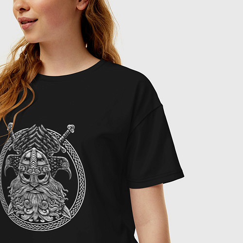 Женская футболка оверсайз Скандинавский бог Один / Черный – фото 3