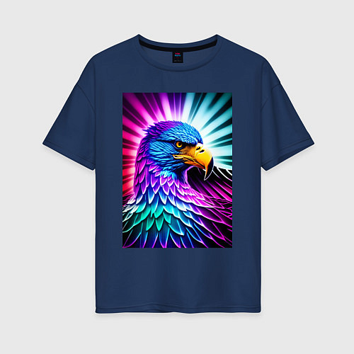Женская футболка оверсайз Neon eagle - neural network / Тёмно-синий – фото 1
