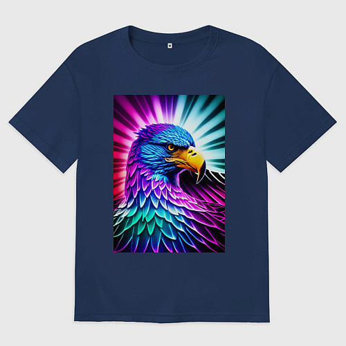 Женская футболка оверсайз Neon eagle - neural network / Тёмно-синий – фото 1