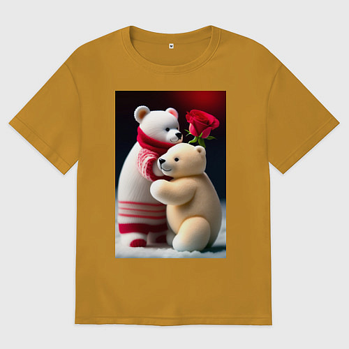 Женская футболка оверсайз Медвежи объятия и роза / Горчичный – фото 1