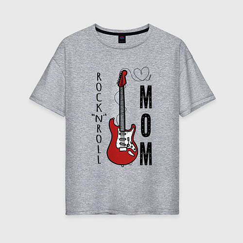 Женская футболка оверсайз Rocknroll mom с гитарой / Меланж – фото 1