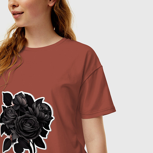 Женская футболка оверсайз Букет и черные розы / Кирпичный – фото 3