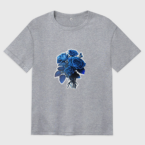 Женская футболка оверсайз Букет и синие розы / Меланж – фото 1