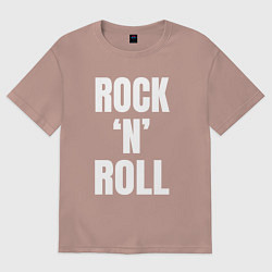 Футболка оверсайз женская Rocknroll белая большая надпись, цвет: пыльно-розовый