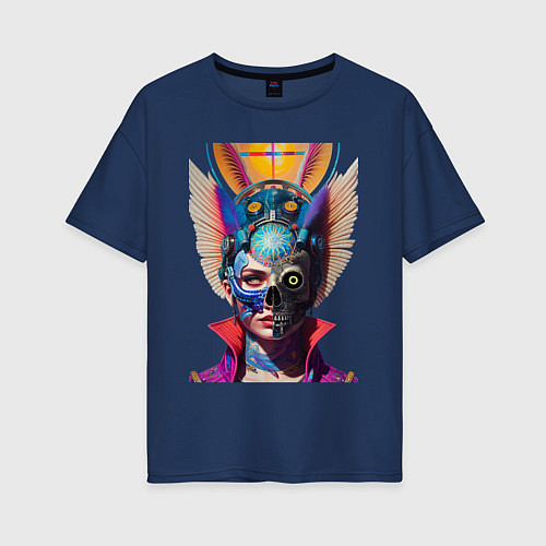 Женская футболка оверсайз Cyberpunk - fantasy - neural network / Тёмно-синий – фото 1