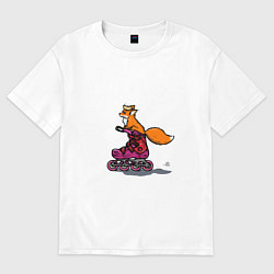 Футболка оверсайз женская Лисёнок на роликах, цвет: белый