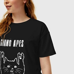 Футболка оверсайз женская Guano Apes рок кот, цвет: черный — фото 2