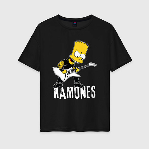 Женская футболка оверсайз Ramones Барт Симпсон рокер / Черный – фото 1