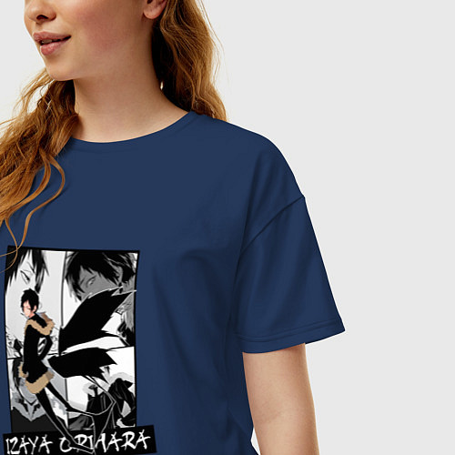 Женская футболка оверсайз Изая Орихара на фоне манги / Тёмно-синий – фото 3