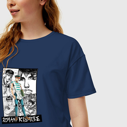 Женская футболка оверсайз Рохан Кишибэ на фоне манги / Тёмно-синий – фото 3