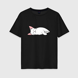 Женская футболка оверсайз Lazy white cat