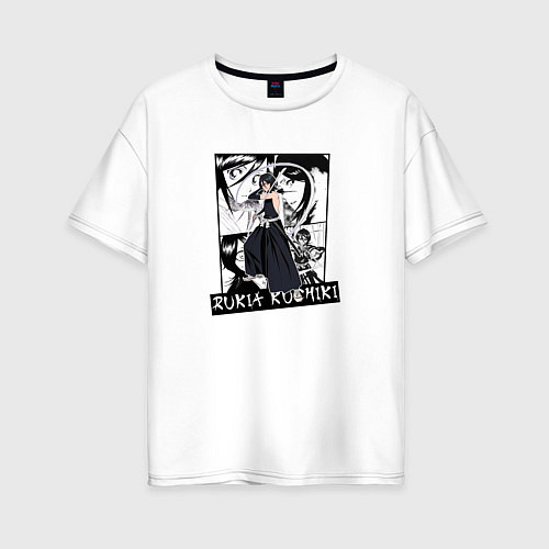 Женская футболка оверсайз Рукия Кучики на фоне манги / Белый – фото 1