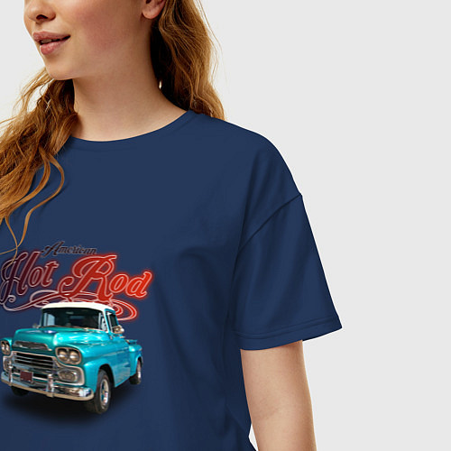 Женская футболка оверсайз Пикап Chevrolet Apache 3100 / Тёмно-синий – фото 3