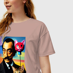 Футболка оверсайз женская Salvador Dali and cat, цвет: пыльно-розовый — фото 2