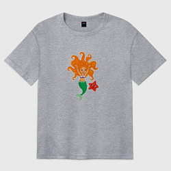 Женская футболка оверсайз Русалочка и морская звезда