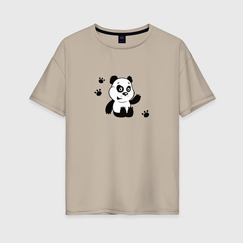 Женская футболка оверсайз Мультяшный мишка панда / Миндальный – фото 1