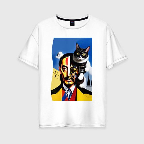 Женская футболка оверсайз Salvador Dali and his cat / Белый – фото 1