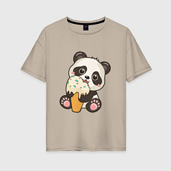 Футболка оверсайз женская Милый панда кушает мороженое, цвет: миндальный