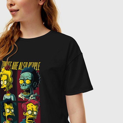 Женская футболка оверсайз Zombies are also people only dead / Черный – фото 3