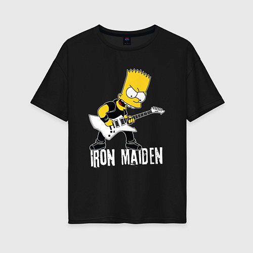 Женская футболка оверсайз Iron Maiden Барт Симпсон рокер / Черный – фото 1