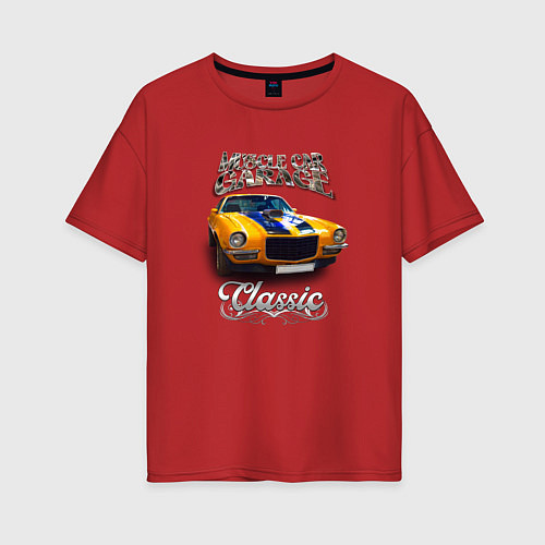 Женская футболка оверсайз Американский маслкар Chevrolet Camaro / Красный – фото 1