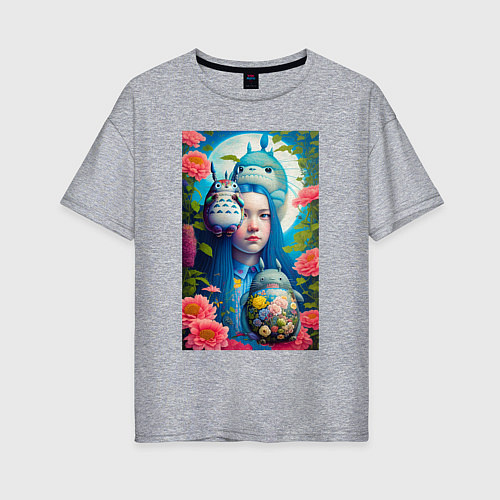 Женская футболка оверсайз Мой сосед Тоторо - фантазия - нейросеть / Меланж – фото 1