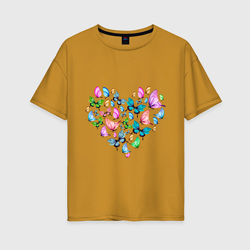 Женская футболка оверсайз Сердце бабочки / Горчичный – фото 1