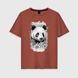 Женская футболка оверсайз Панда в листве