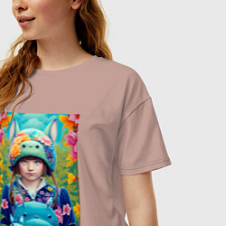 Футболка оверсайз женская Girl with Totoro - fantasy - neural network, цвет: пыльно-розовый — фото 2