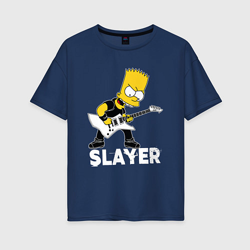 Женская футболка оверсайз Slayer Барт Симпсон рокер / Тёмно-синий – фото 1