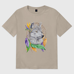 Женская футболка оверсайз Волк шаман