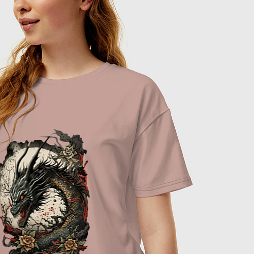 Женская футболка оверсайз Мифический японский дракон / Пыльно-розовый – фото 3