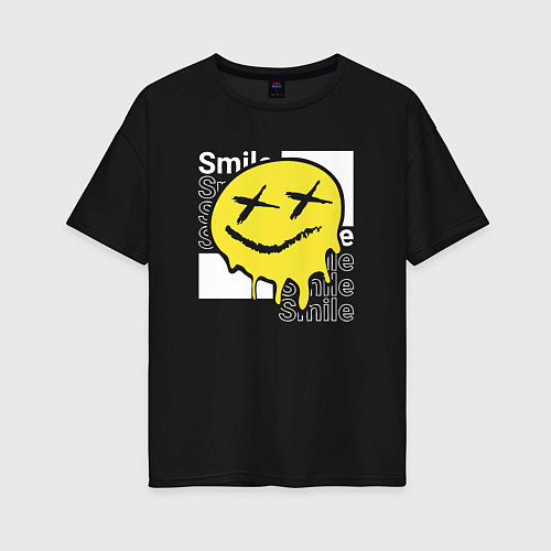 Женская футболка оверсайз Smile positive / Черный – фото 1