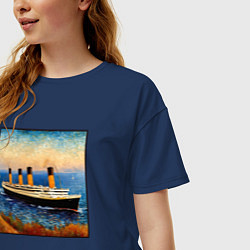 Футболка оверсайз женская Титаник в стиле Ван Гога, цвет: тёмно-синий — фото 2