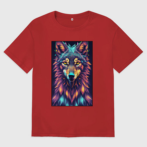 Женская футболка оверсайз Волк из фэнтези / Красный – фото 1