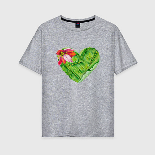 Женская футболка оверсайз Сердце с цветком банана / Меланж – фото 1