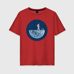 Женская футболка оверсайз Космонавт с газонокосилкой