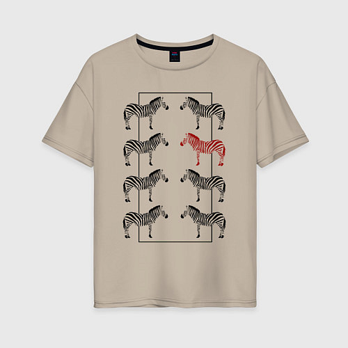 Женская футболка оверсайз Зебры в прямоугольнике минимализм / Миндальный – фото 1