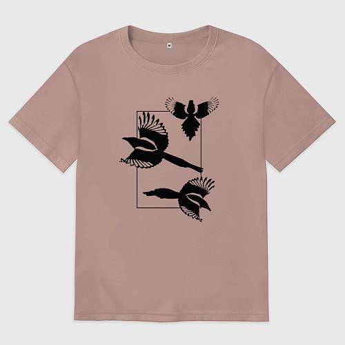 Женская футболка оверсайз Сороки в прямоугольнике минимализм / Пыльно-розовый – фото 1